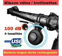 Klaxon cloche PUISSANT 110 dB pour vélos trottinette électrique - Petit - léger - Rechargeable en usb - 4 tonalités différentes -