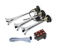 Klaxon de Train à Air Musical Super Fort 3/trois Trompettes avec 6 Airs chromé 305/342/385x79mm DC12V/24V pour Voitures de Club, Camions, Yachts