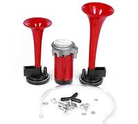 Klaxon De Voiture,Klaxon Camion 1 Ensemble 17 8DB Rouge Super Fort DC 12V Compresseur à Double Trompette de Corne d'air pour Voiture Camion de Voiture