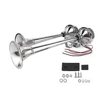 Klaxon électrique à double trompette en acier inoxydable de qualité marine 125 dB super fort 12 V double klaxon à air pour bateaux et véhicules Argent 460 mm 395 mm