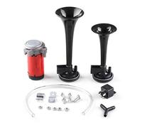 Klaxon,Klaxon Voiture Universal 115DB Air Horn de voiture 12V 450 Hertz Dual Trompette pour bateau camion(Black)