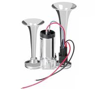 Klaxon pneumatique 12 V/24 V pour camions, bateaux, voitures, super fort double trompette A-ir klaxons avec compresseur pour véhicules, camions, trains, bateaux (argenté 12 V)