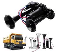 Klaxon pneumatique 12 V/24 V pour camions, bateaux, voitures, super fort double trompette A-ir klaxons avec compresseur pour véhicules, camions, trains, bateaux (noir 24 V)