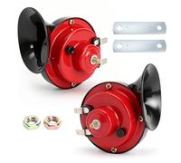 Klaxon Voiture 12V Rouge 2 Pièces, Klaxon Étanche Universel à Double Ton, Avertisseur Sonore Voiture pour Moto Camion Bateau, Klaxons Puissant en Métal et ABS