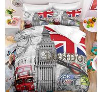 kldby Sets Housse de Couette 140x200 Londres Parure de Lit 1 Personne avec Fermeture Éclair, Microfibre, 1 Taie d'oreiller 65x65 cm
