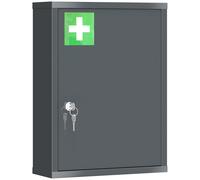 kleankin Armoire à médicaments à fixer au mur avec serrure, armoire murale en acier 3 niveaux, 40 x 15 x 53,5 cm, gris charbon