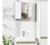 kleankin Armoire à Miroir de Salle de Bain en Panneau de Particules et Verre avec 4 Étagères Réglables et Design Mural, 48x15x45 cm, Blanc