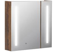 kleankin Armoire de Toilette avec Miroir Lumineux LED Meuble Salle de Bain 2 Portes avec 3 Niveaux 70 x 15 x 65 cm Aspect Bois
