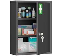kleankin Armoire à pharmacie avec 3 compartiments, armoire à médicaments, armoire de premiers secours verrouillable, avec 2 clés, acier, noir, 40 x 15 x 53,5 cm