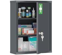 kleankin Armoire à pharmacie avec 3 compartiments, armoire à médicaments, armoire de premiers secours verrouillable, avec 2 clés, acier, gris charbon, 40 x 15 x 53,5 cm