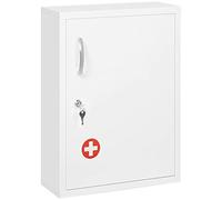 kleankin Armoire à pharmacie avec 3 compartiments, verrouillable, pour montage mural, armoire de premiers secours, avec 2 clés, en acier, blanche, 40 x 15 x 53,5 cm