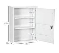 kleankin Armoire à pharmacie murale verrouillable avec 2 clés en acier blanc 40x15x53,5cm pour salle de bain & cuisine