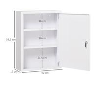 kleankin Armoire à pharmacie verrouillable montage mural avec 2 clés en acier blanc 40x15x53,5cm pour salle de bain & cuisine