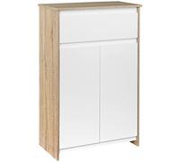 kleankin Armoire auxiliaire de salle de bain avec 1 tiroir et 2 portes, style moderne, anti-retournement 60 x 30 x 90 cm, blanc et naturel