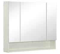 kleankin Armoire avec miroir à 4 sections avec étagères réglables, miroir de salle de bain en bois et verre, 90 x 15 x 75 cm, blanc