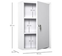 kleankin Armoire de premiers secours Armoire à pharmacie 3 compartiments verrouillables Acier blanc 40x18x60cm
