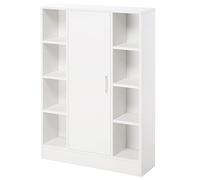 kleankin Armoire de Rangement de sol pour salle de bain en bois avec 8 compartiments ouverts et 1 porte avec étagères réglables Meuble d'appoint multi-usage pour cuisine salon 71 x 22 x 100 cm Blanc