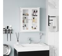 kleankin Armoire de salle de bain à 2 portes en bois et verre avec étagère ajustable, 55x20x65 cm, Blanc