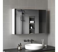 kleankin Armoire de Salle de Bain à Portes Miroirs et Étagères Réglables en Bois 90x13.5x60 cm, Blanc