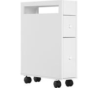 kleankin Armoire de salle de bain à roulettes, armoire en niche avec 2 tiroirs, armoire de salle de bain avec compartiment ouvert, chariot de salle de bain, pour salle de bain, 16 x 49,5 x 66 cm, blan