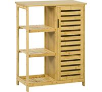 kleankin Armoire de Salle de Bain avec Compartiment d'armoire, à 3 Niveaux Ouverts, Armoire de Toilette avec Protection Anti-basculement, Meuble d'appoint pour Salle de Bain, en Bambou, Naturel, 66 x