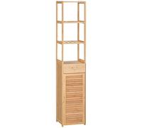 kleankin Armoire de Salle de Bain, Armoire de Salle de Bain en Bambou, Meuble de Salle de Bain avec tiroir, Trois étagères, Compartiment Ouvert, pour Salle de Bain, 32 x 30 x 163 cm Bois Naturel