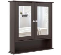 kleankin Armoire de Salle de Bain avec Miroir Armoire Murale 2 Portes Étagère Ouverte Étagère Réglable 56x13x58cm Marron foncé