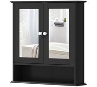 kleankin Armoire de Salle de Bain avec Miroir Armoire Murale à 2 Portes Étagère Ouverte Étagère Réglable 56x13x58cm Noir