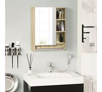 kleankin Armoire de salle de bain avec miroir Armoire murale avec 1 porte Étagère réglable Porte-serviettes et compartiment de salle de bain suspendue pour le salon 60x15x70 cm Chêne