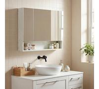 kleankin Armoire de salle de bain avec miroir, Meuble de Rangement Armoire Murale avec 3 portes, Etagère Réglable et Compartiment pour Salle de Bain, Suspendu pour Salon 90 x 15 x 75 cm Blanc