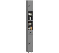 kleankin Armoire de salle de bain étroite avec tiroir et 4 compartiments ouverts, armoire de salle de bain pour petits espaces, salon, 20 x 20 x 180 cm, grise