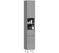 kleankin Armoire de salle de bain étroite, haute, avec tiroir gris brillant, étagère réglable et 2 compartiments ouverts, pour petits espaces, 30 x 30 x 180 cm, grise