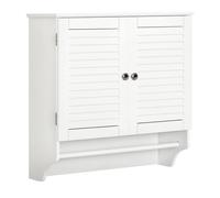 kleankin Armoire Murale Salle de Bain - Placard 2 Portes persiennes avec étagère - Porte-Serviette - Bois Blanc
