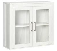 kleankin Armoire de salle de bain murale avec 2 portes en verre et étagère réglable Meuble suspendu de salle de bain pour cuisine chambre à coucher toilettes style moderne 60 x 19,5 x 54 cm Blanc