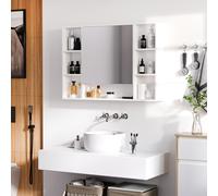 kleankin Armoire de Salle de Bain Murale avec Miroir Porte Étagères Ouvertes 100x15x70 cm Blanc