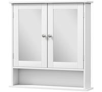 kleankin Armoire de salle de bains murale 2 portes miroir et étagère ouverte, 56x13x58 cm, Blanc