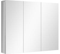 kleankin armoire de toilette, armoire de salle de bain avec 3 portes vitrées, armoire suspendue, armoire de rangement avec 5 étagères, armoire de salle de bain, armoire murale, inox, argent, 70 x 12 x