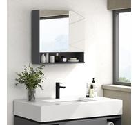 kleankin Armoire de toilette, Armoire de salle de bain avec miroir, suspendue avec étagère réglable, Compartiment ouvert, Fonction anti-buée, murale 55x17x55cm Gris