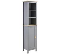 Kleankin Armoire haut de salle de bain Meuble colonne étroite moderne avec 1 porte réglable et 3 compartiments ouverts 39 x 30 x 168 cm Gris