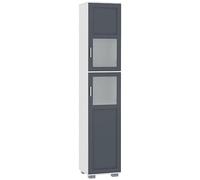 kleankin Armoire haute de salle de bain avec 2 portes en verre trempé et étagères réglables 37 x 35 x 190 cm, blanc et gris