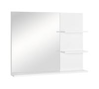 HOMCOM Miroir de Salle de Bain avec étagères - 2 étagères latérales + Grande étagère inférieure - kit Installation fourni - MDF Blanc