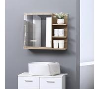 kleankin Armoire miroir de salle de bain – 3 étagères latérales, kit mural, aspect chêne clair