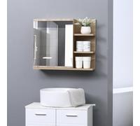 kleankin Armoire miroir de salle de bain – 3 étagères latérales, kit mural, aspect chêne clair