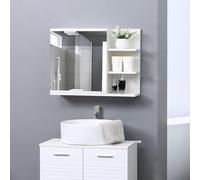 kleankin Armoire miroir de salle de bain – 3 étagères latérales – bois aspect blanc – kit mural