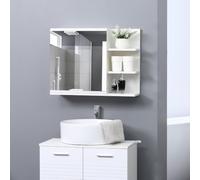 kleankin Armoire miroir de salle de bain – 3 étagères latérales – bois aspect blanc – kit mural