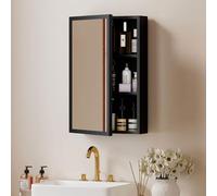 Kleankin Armoire miroir salle de bain cadre acier inox, 1 porte 2 étagères 40x12x60 cm Noir