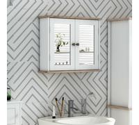 kleankin Armoire Murale avec Miroir pour Salle de Bain 56I x 14P x 46H cm | 2 Niveaux, 1 Étagère Réglable, 2 Portes en Bois, Armoire de Toilette