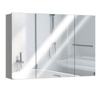 kleankin Armoire murale de salle de bain avec 3 portes miroir et étagères réglables en MDF Gris dim. 90L x 15l x 60H cm