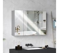 kleankin Armoire Murale de Salle de Bain avec 3 Portes Miroir et étagères réglables en MDF Gris dim. 90L x 15l x 60H cm