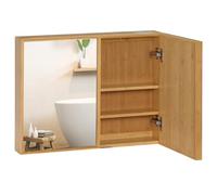 kleankin Armoire murale de salle de bain Bambou 65,2x14x50cm – 2 portes, miroir, 2 étagères Bois naturel